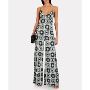 Norma Kamali Wide Leg Jumpsuit Black White Crochet Print Strappy Resort Size S